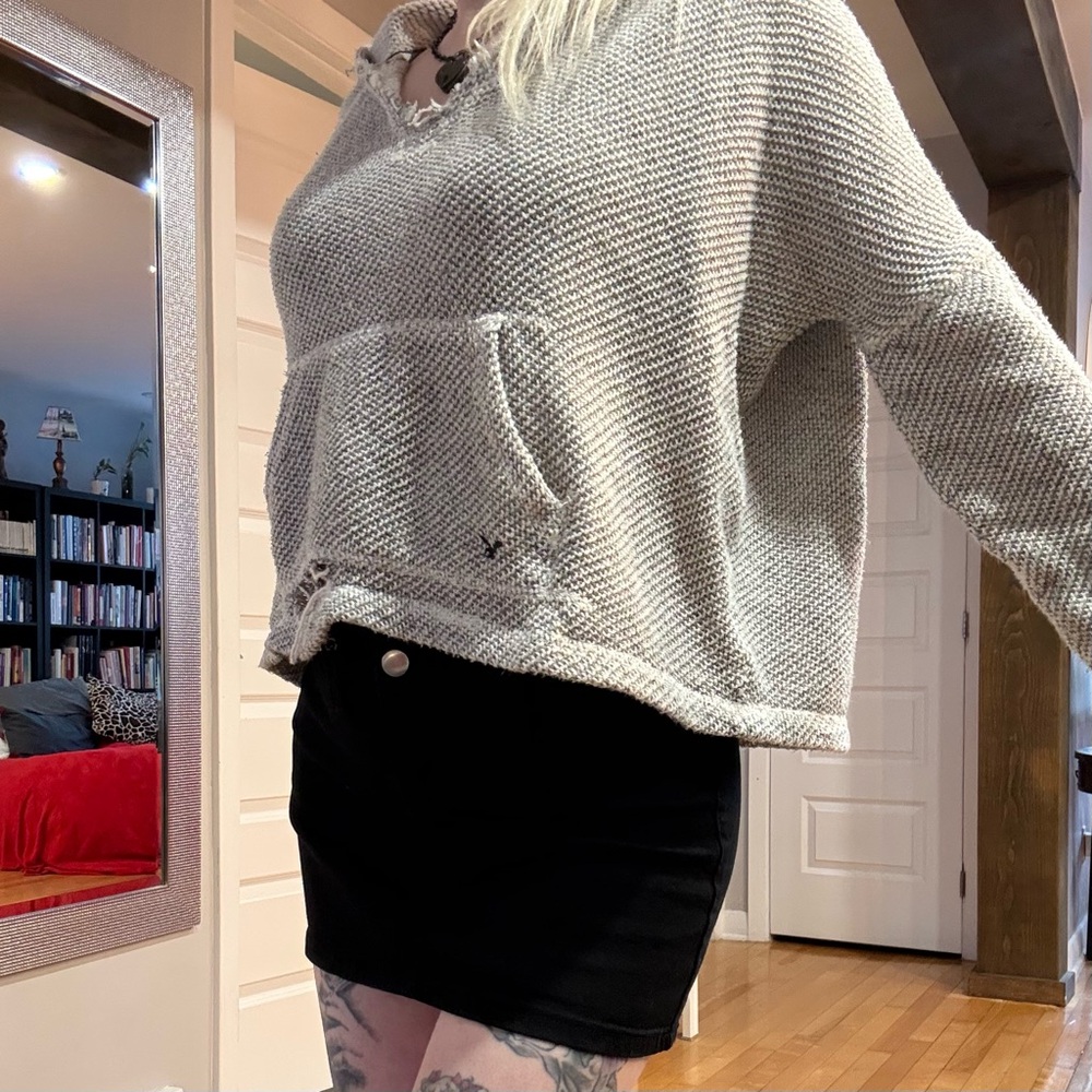 American Eagle Outfitters Gray Marled Knit Hoodie
